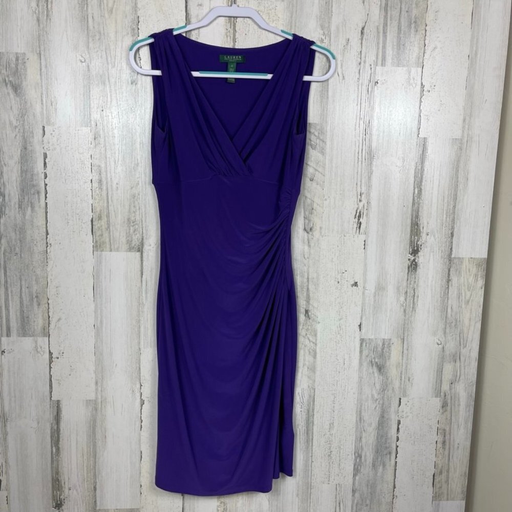 Lauren‎ Ralph Lauren sleeveless dress midi purple party event jersey knit 6